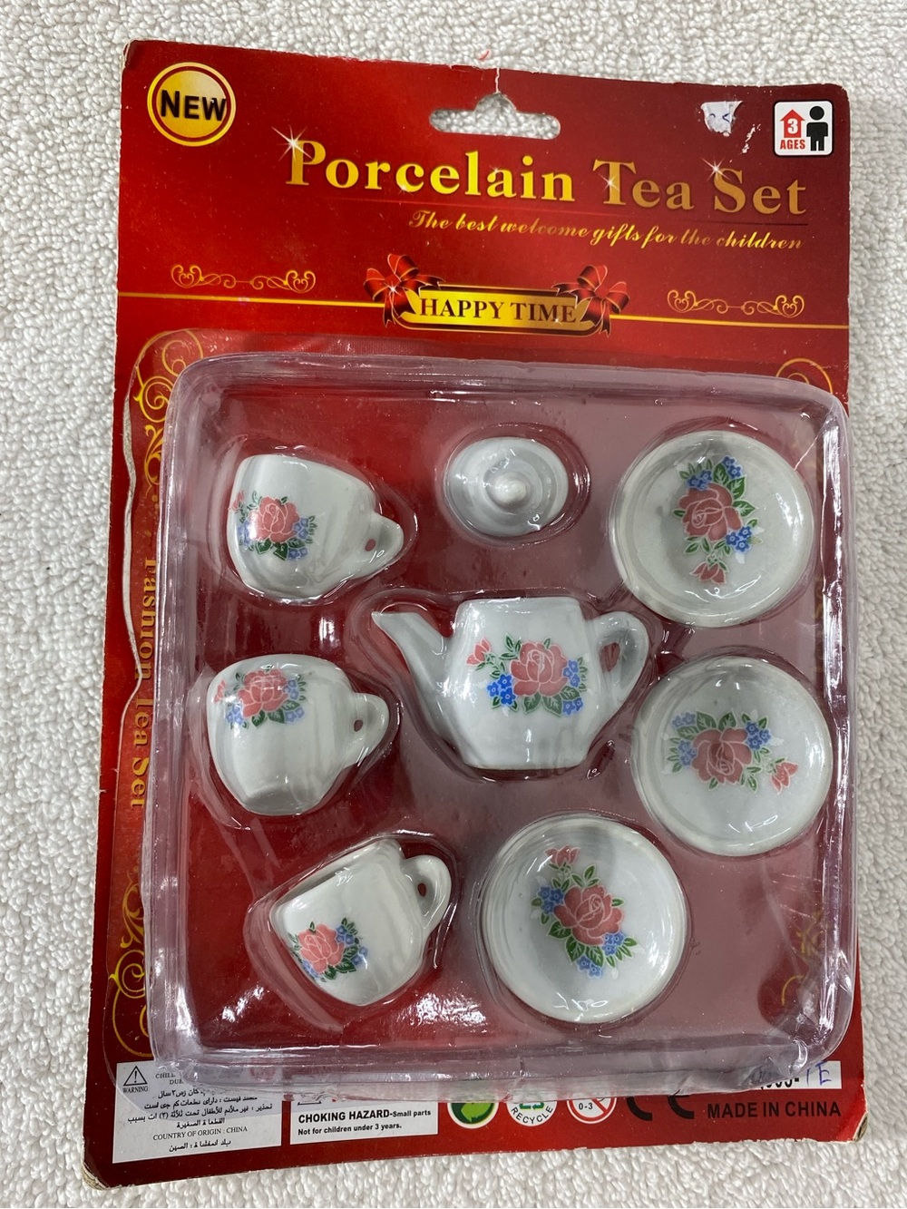 Vintage Happy Time Mini Porcelain Tea Set Toy Rose Floral Dollhouse Scale NWT